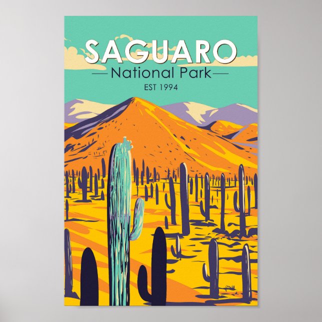 Poster Parc National Du Saguaro Cactus Au Printemps Vinta (Devant)