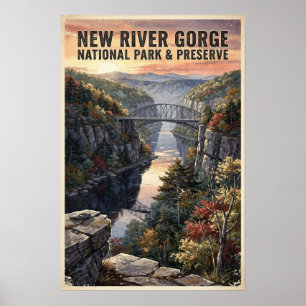 Poster Parc national et réserve de New River Gorge vintag