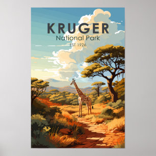 Poster Parc national Kruger Afrique du Sud Girafe Vintage