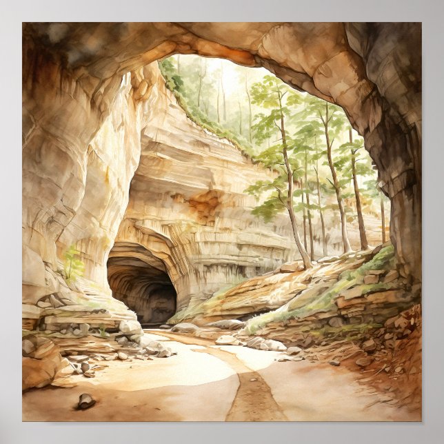 Poster Parc national Mammoth Cave Aquarelle (Devant)