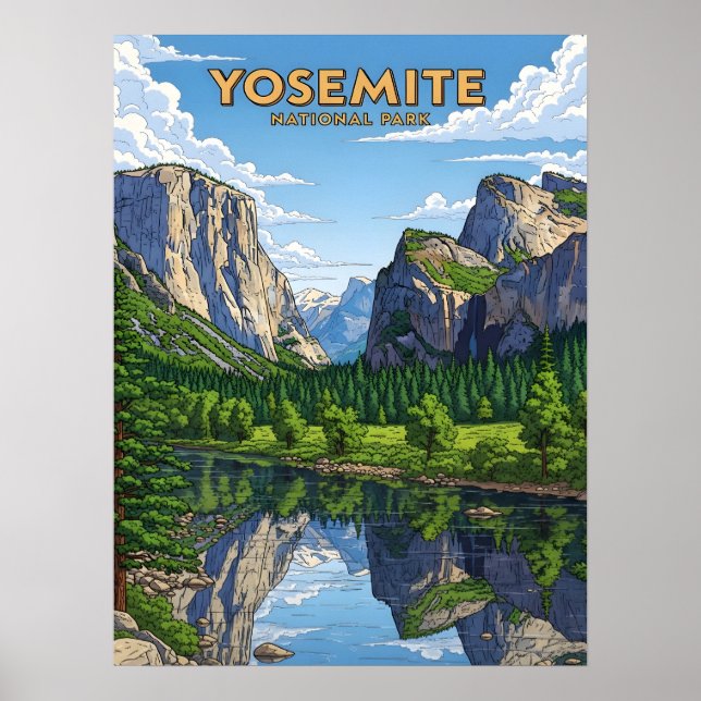 Poster Parc national vintage Yosemite (Devant)