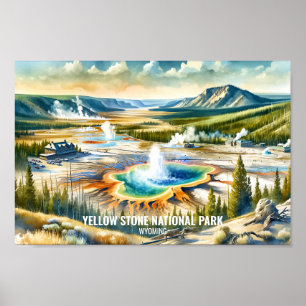 Poster Parc national Yellowstone Aquarelle de voyage