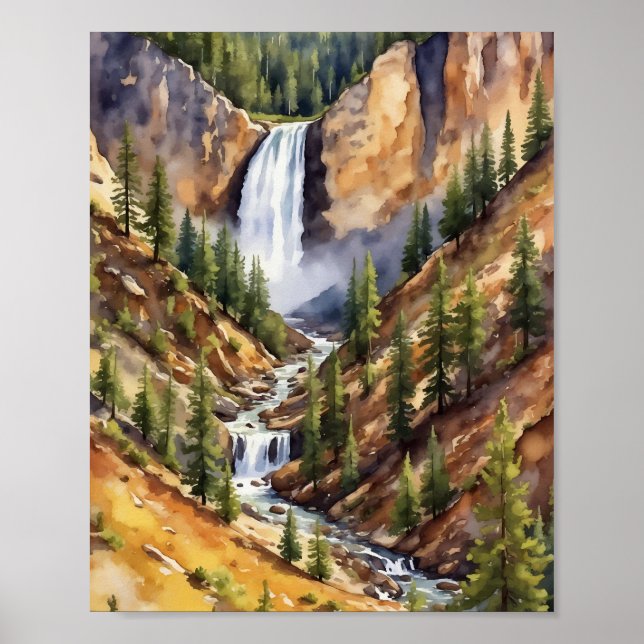 Poster Parc national Yellowstone Artiste Point Aquarelle (Devant)