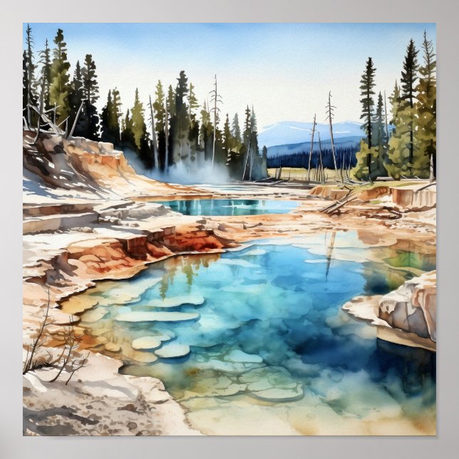 Poster Parc national Yellowstone Watercolor Art (Devant)