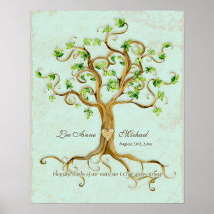 Poster Parchemin d'antiquité des racines d'arbre à vent m