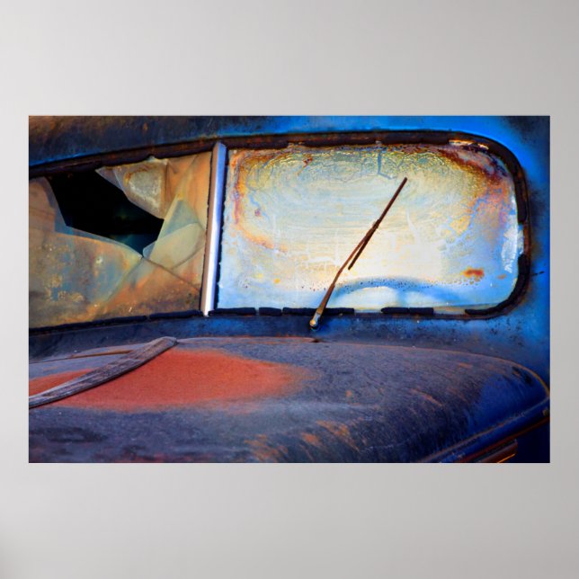 Poster Pare-brise d'un vieux camion rouillé (Devant)