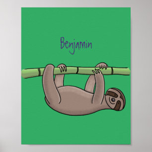 Poster Paresse souriante mignon sur dessin animé en bambo