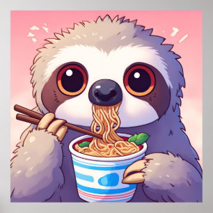 Poster Paresseux adorable mangeant du Ramen