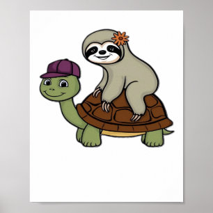 Poster Paresseux chevauchant une tortue T-Shirt Classique