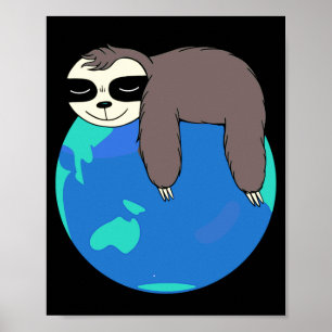 Poster Paresseux dormant sur la terre drôle mignon paress