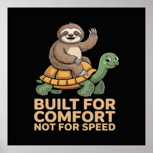 Poster Paresseux drôle chevauchant une tortue