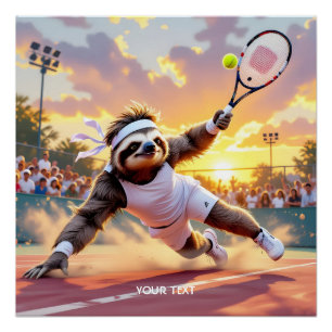 Poster Paresseux mignon de fantaisie jouant au tennis
