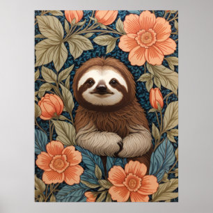 Poster Paresseux mignon Élégant floral inspiré de William
