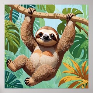 Poster Paresseux sur un arbre