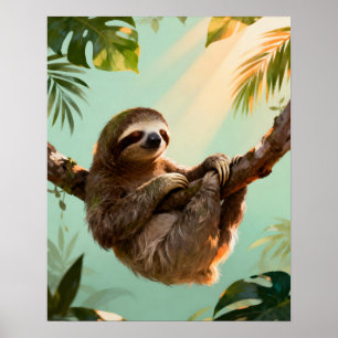 Poster Paresseux tropical mignon vibes d'animaux de jungl