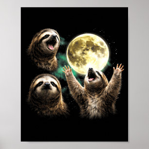 Poster Paresseux vintage des années 90 hurlant à la lune