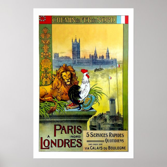 Poster Paris a Londres, Chemin de Fer du Nord, Travel (Devant)