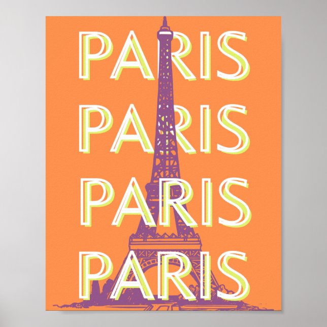 Poster Paris, Art du voyage, Art du voyage rétro, Orange (Devant)