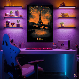 Poster Paris au Crépuscule - Art Monochrome au Fusain - É
