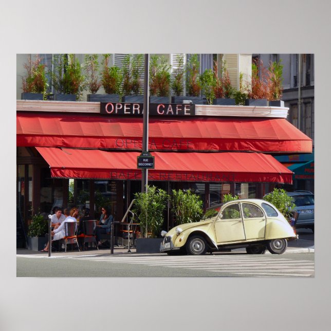 Poster Paris Café et vieille Citroën Car (Devant)
