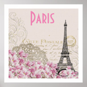 Poster PARIS   Carte tour Eiffel vintage