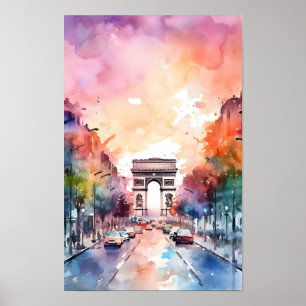 Poster Paris Champ Elysées Aquarelle Mur Art Imprimer
