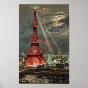 Poster Paris en 1889 - Expostion Eiffel universels plus