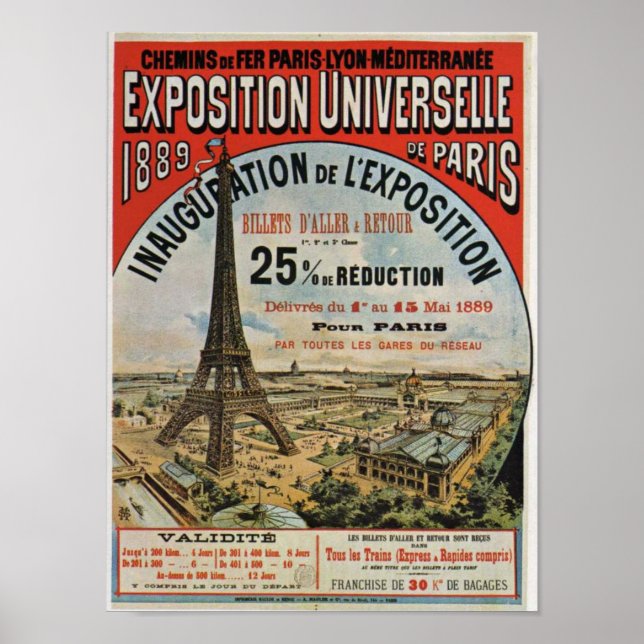 Poster Paris en 1889 - Expostion exposition universelle (Devant)