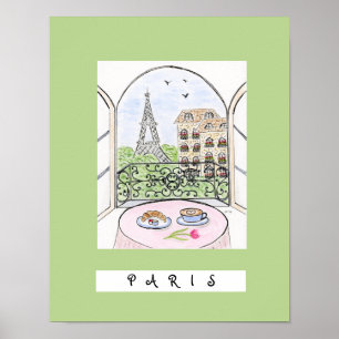 Poster Paris fantaisiste et tour Eiffel "PARIS"