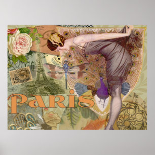 Poster Paris Flapper Vintage Dame Paon