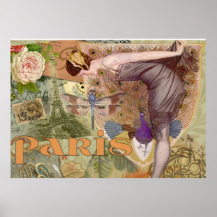 Poster Paris Flapper Vintage Lady Peacock