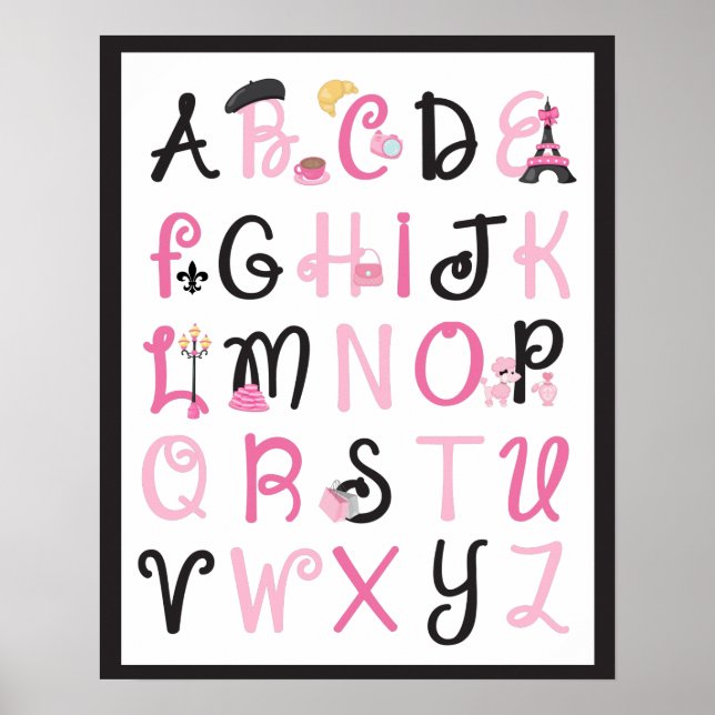 Poster Paris France Alphabet A à Z en noir (Devant)