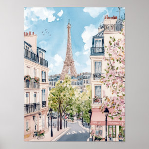 Poster Paris France Aquarelle Peinture Voyage