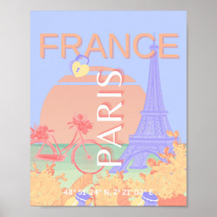 Poster Paris, France, Art du voyage, Preppy, Pastel, Bleu