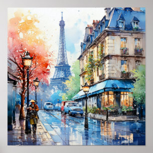 Poster Paris France Bohème peinture aquarelle