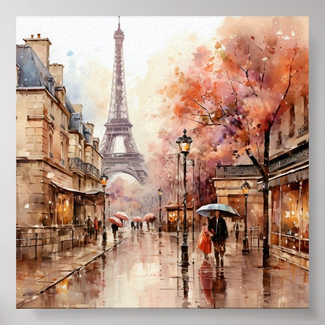 Poster Paris France Bohème peinture aquarelle (Devant)