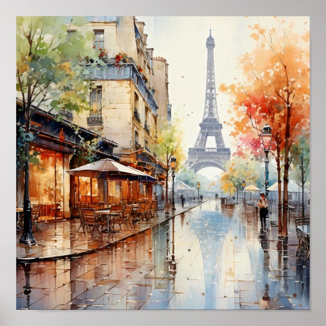 Poster Paris France Bohème peinture aquarelle (Devant)