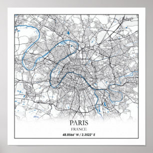 Poster Paris-France-City Plan Voyage simple