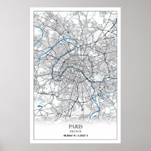 Poster Paris-France-City Plan Voyage simple