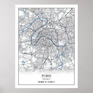 Poster Paris-France-City Plan Voyage simple