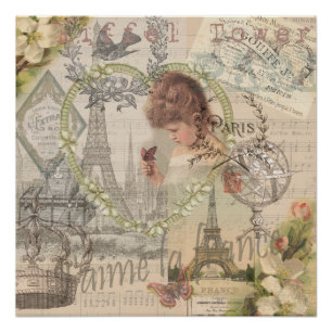 Poster Paris France Jolie Fille Douce Tour Eiffel