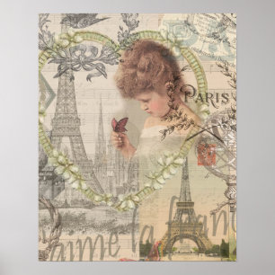 Poster Paris France Jolie fille Eiffel