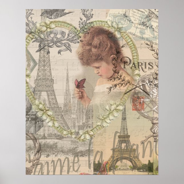 Poster Paris France Jolie fille Eiffel (Devant)