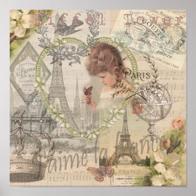 Poster Paris France Jolie fille Eiffel (Devant)