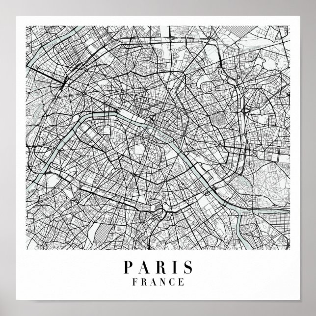 Poster Paris France Plan des rues Blue Water (Devant)