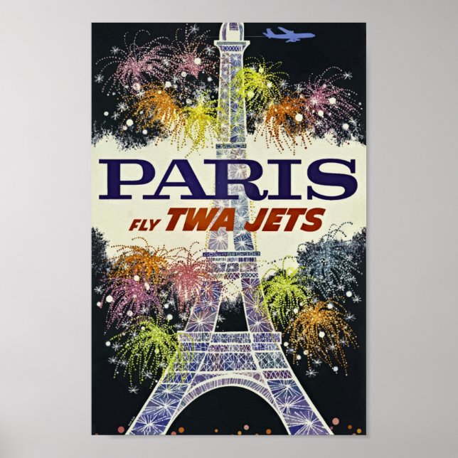 Poster Paris, France Tour Eiffel, Ligne aérienne, Vintage (Devant)