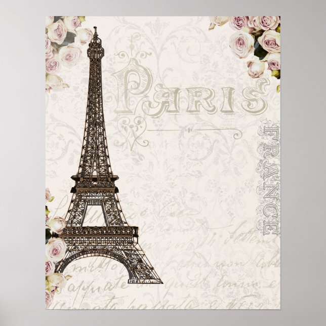 Poster Paris France Tour Eiffel Roses Roses Roses Roses R (Devant)