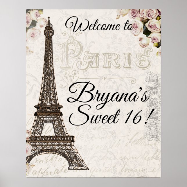 Poster Paris France Tour Eiffel Roses Roses Roses Roses R (Devant)