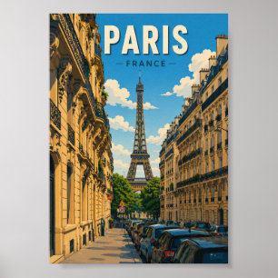 Poster Paris France Tour Eiffel Vue de la Rue