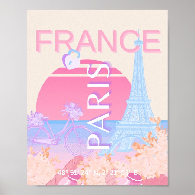 Poster Paris, France, Travel Art, Preppy, Pastel (Devant)